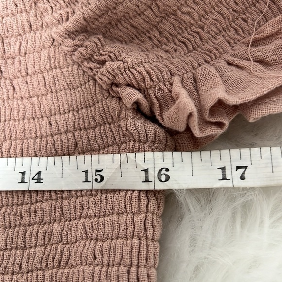 FREE PEOPLE SIZE M HAPPY WITH YOU SMOCKED TIERED MINI DRESS IN MAUVE PINK - Picture 9 of 10